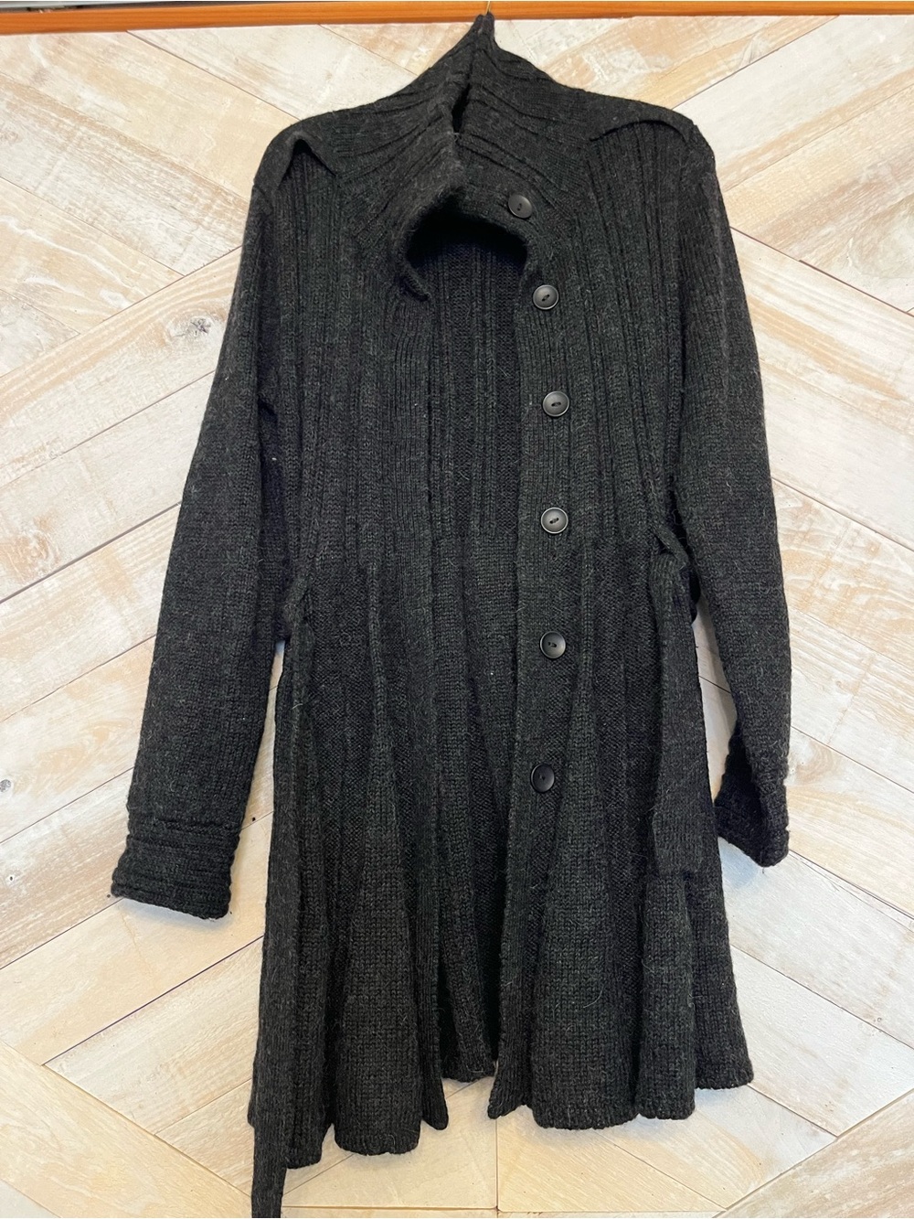 Peruvian Connection Black Ribbed Button-Front Long Sleeve Cardigan